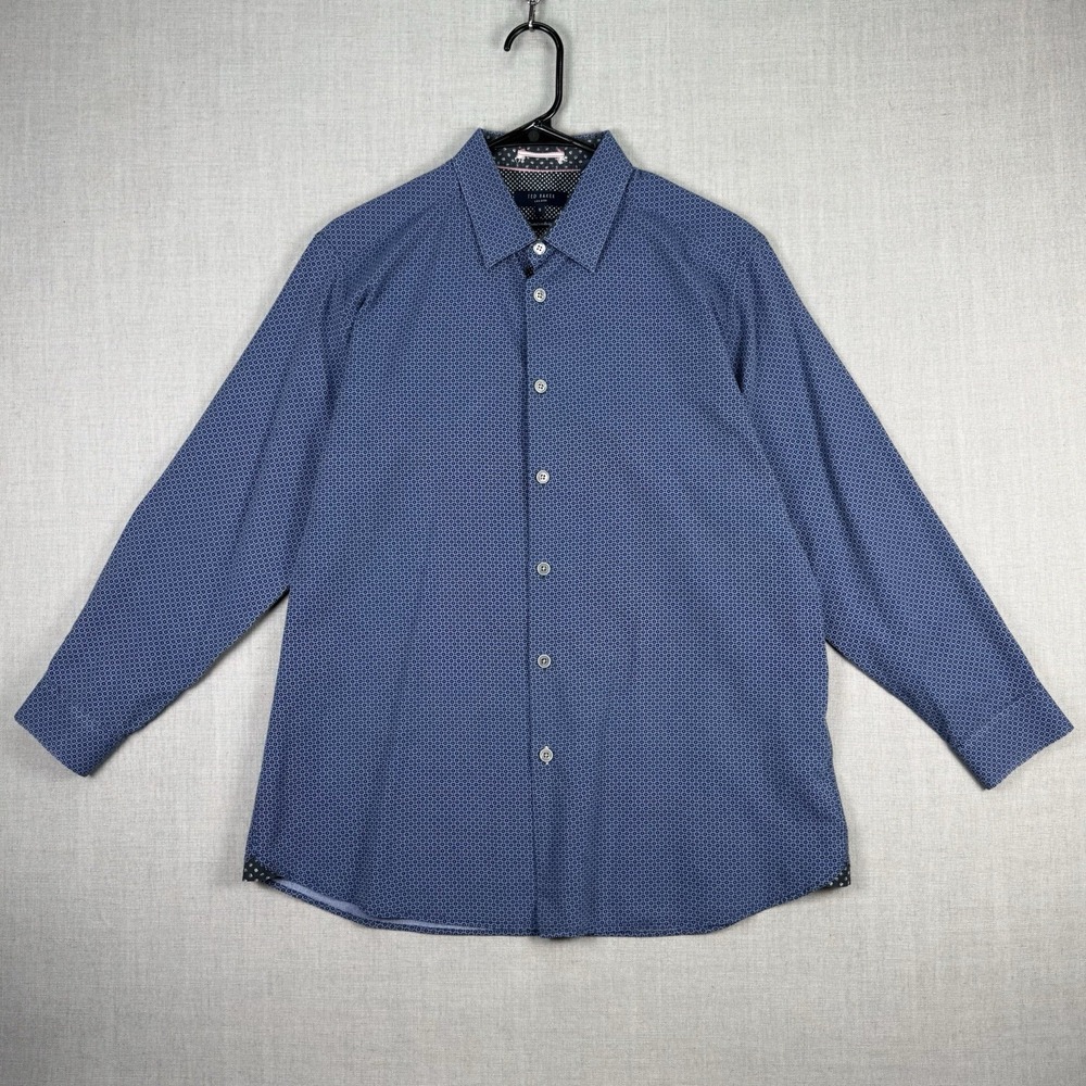 Ted Baker London Shirt Mens Size 5 Blue Long Sleeve Button Down Geometric